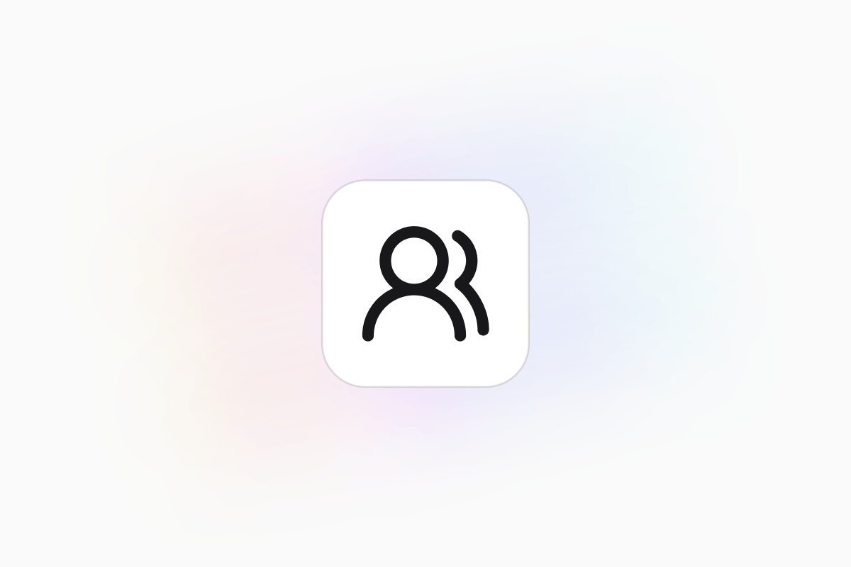 A two-person member icon on a white rounded tile over a soft gradient background