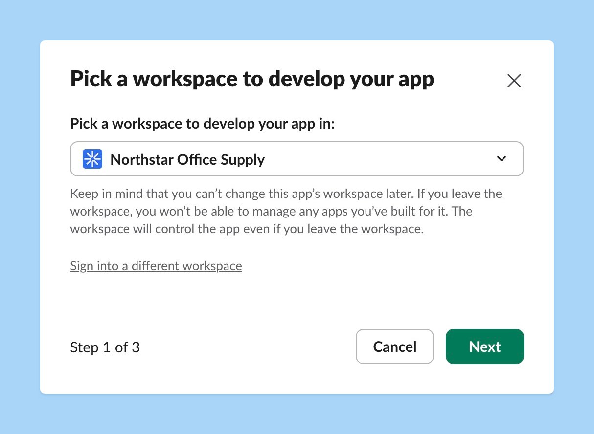 Slack workspace picker for the new app