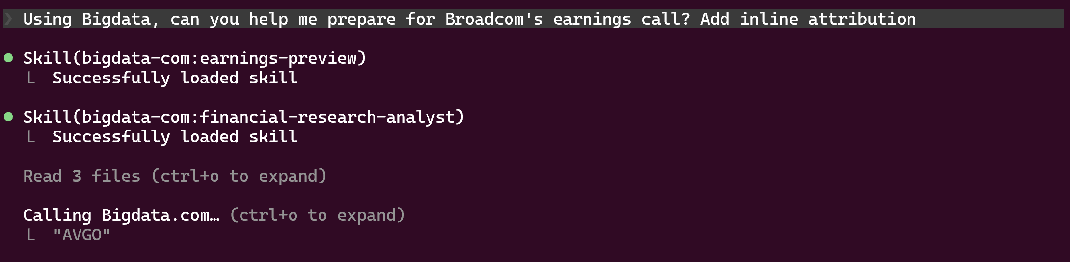 Earnings Preview prompt in Claude Code