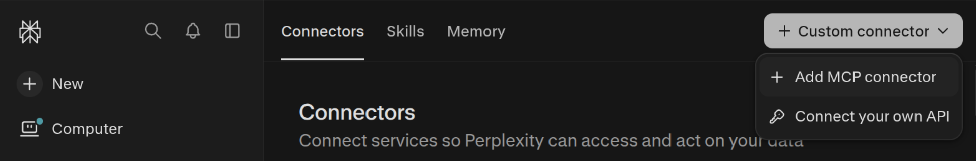 Perplexity Connectors - Add MCP connector