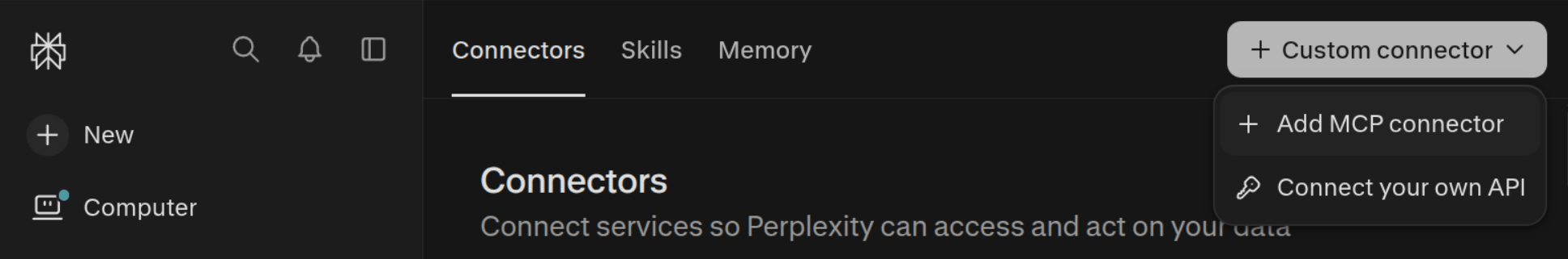 Perplexity Connectors - Add MCP connector