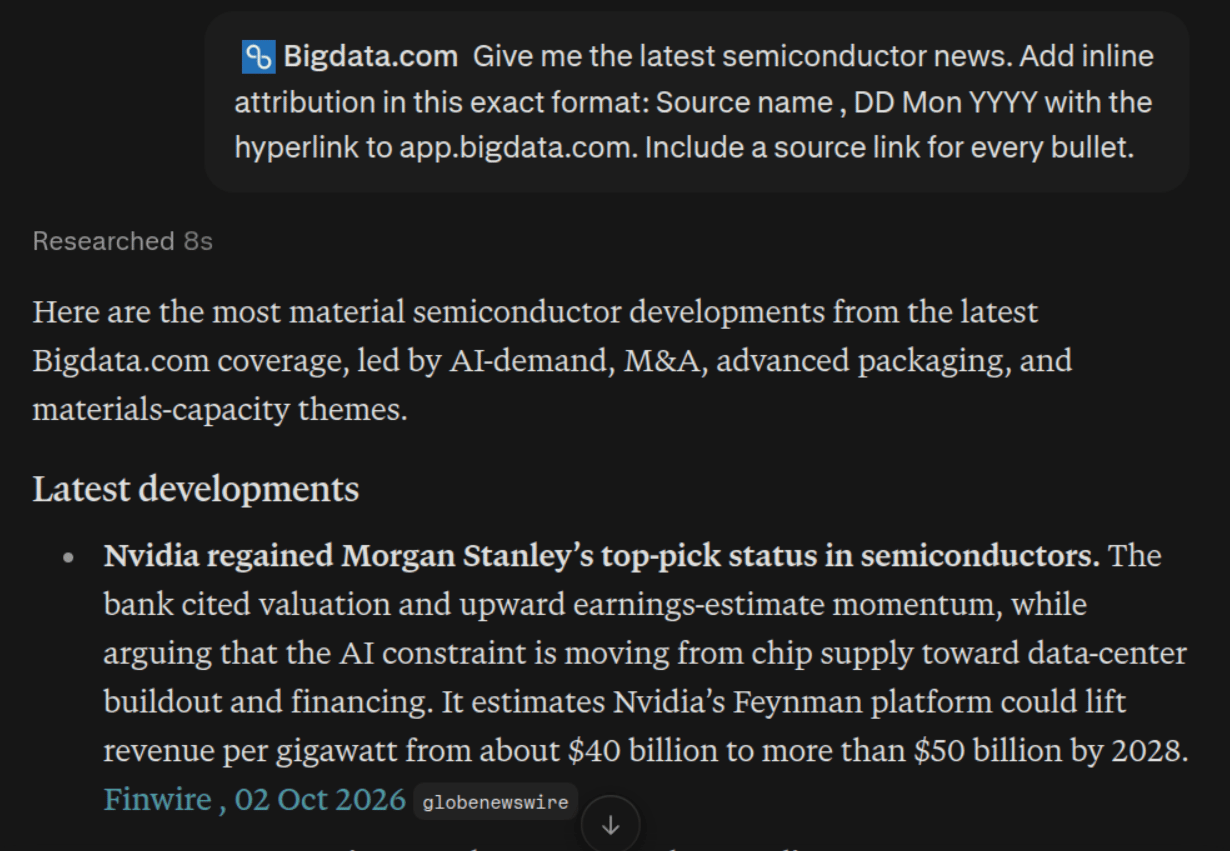 New Perplexity search mentioning the Bigdata.com connector