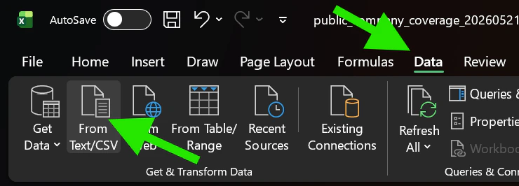 How to import CSV in Excel