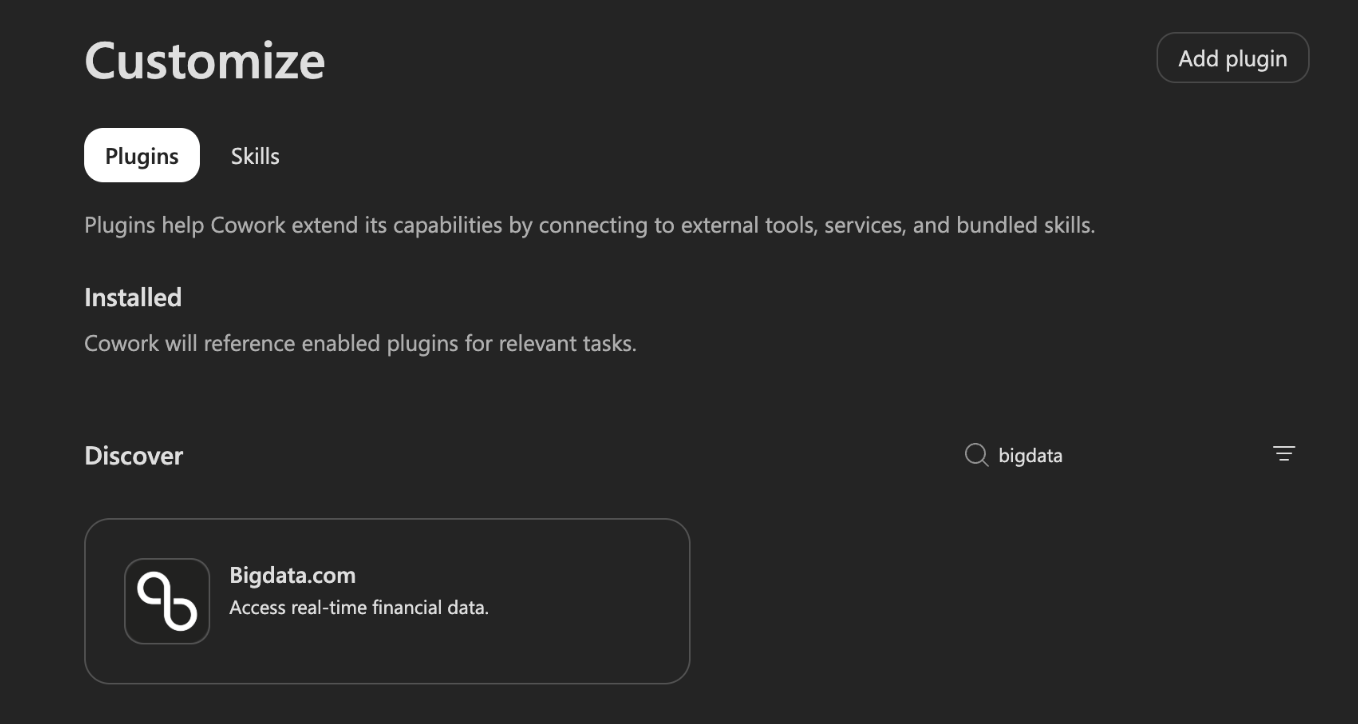 Search Bigdata in Copilot Cowork Customize