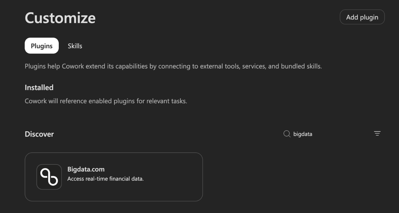 Search Bigdata in Copilot Cowork Customize
