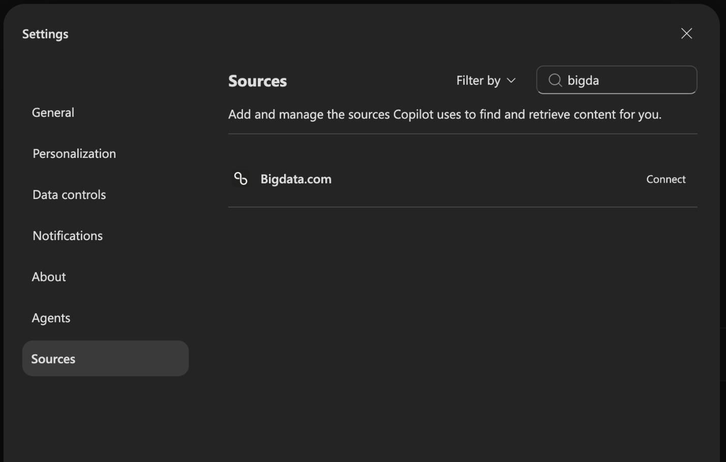 Connect Bigdata.com in Copilot Chat Sources