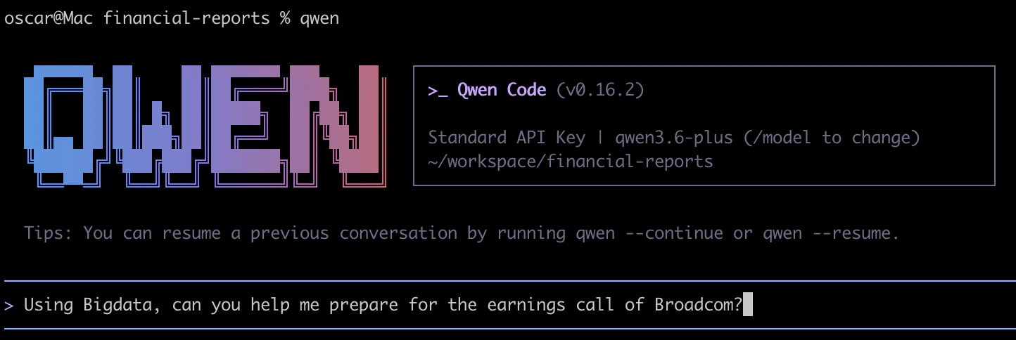 Asking Qwen Code to prepare for the Broadcom earnings call
