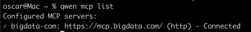 Bigdata.com MCP successfully connected in Qwen Code