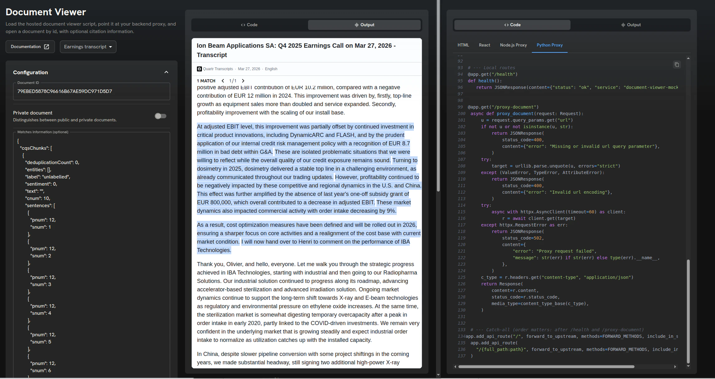 Document Viewer Widget playground on platform.bigdata.com