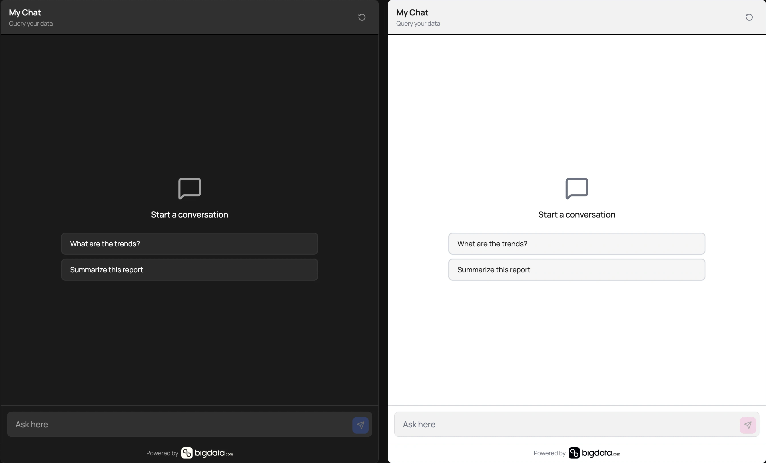 Chat widget in dark and light theme