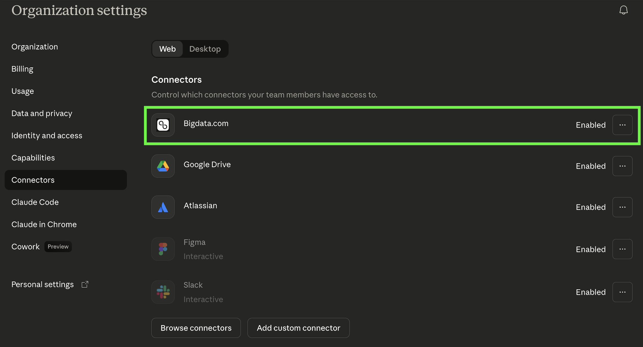 Bigdata.com official connector configured