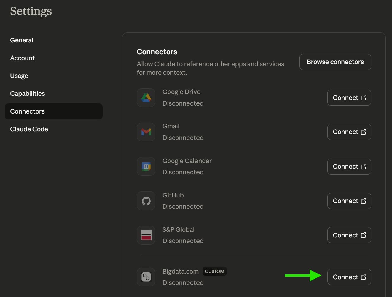 Claude Settings Apps & Connectors