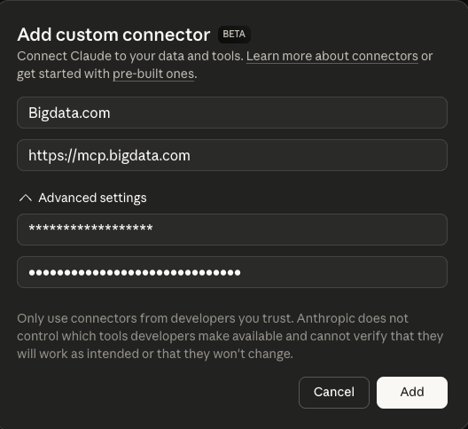 Claude new Custom Connector