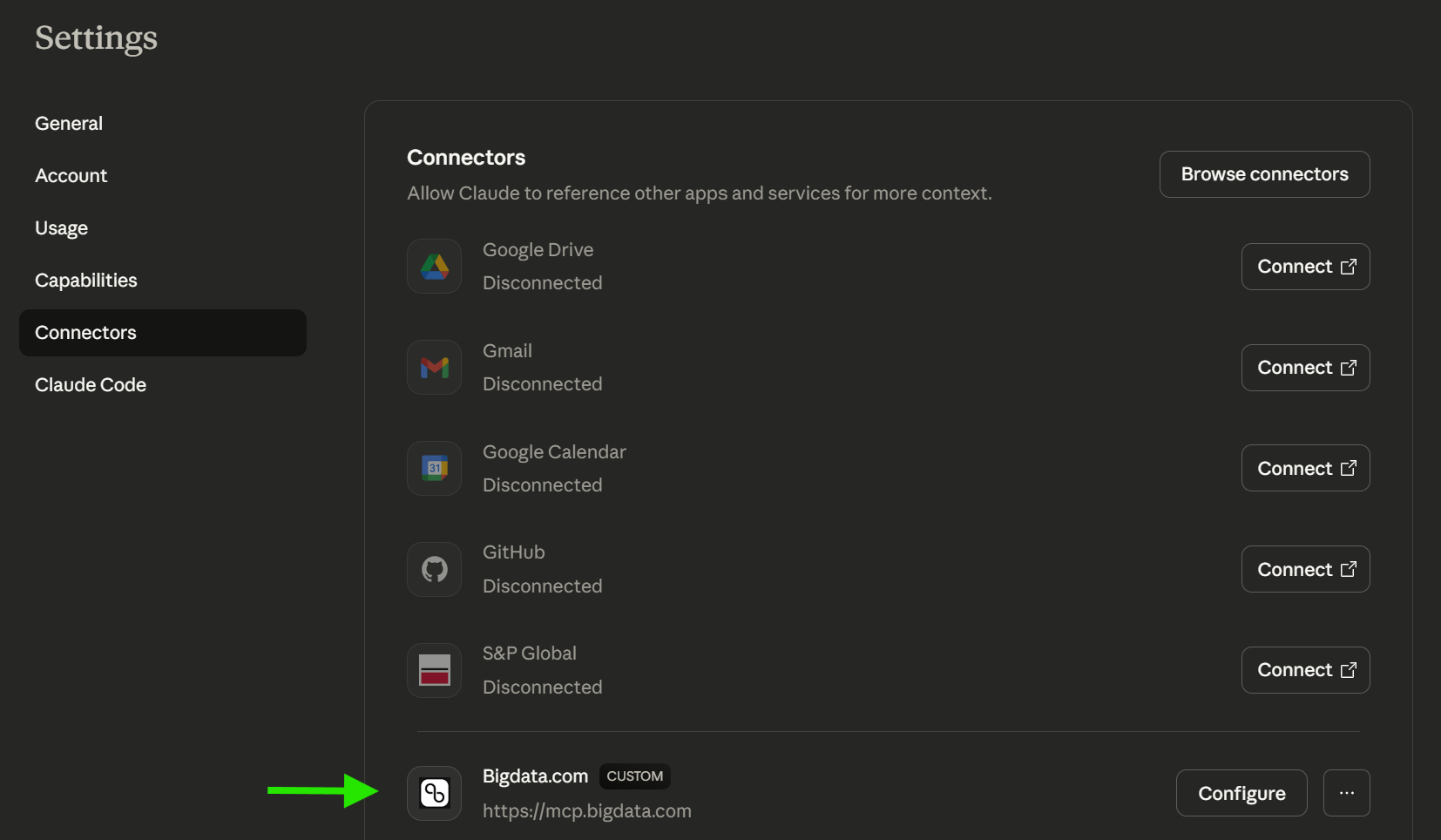 Claude new Custom Connector