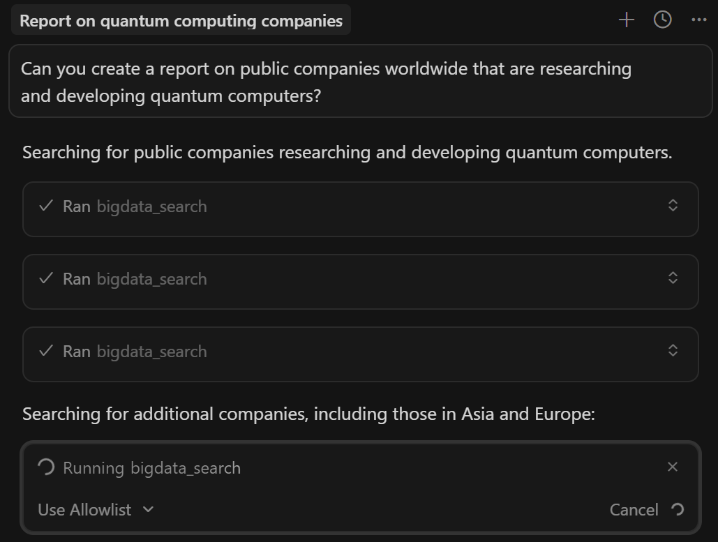 Cursor using Bigdata.com Remote MCP