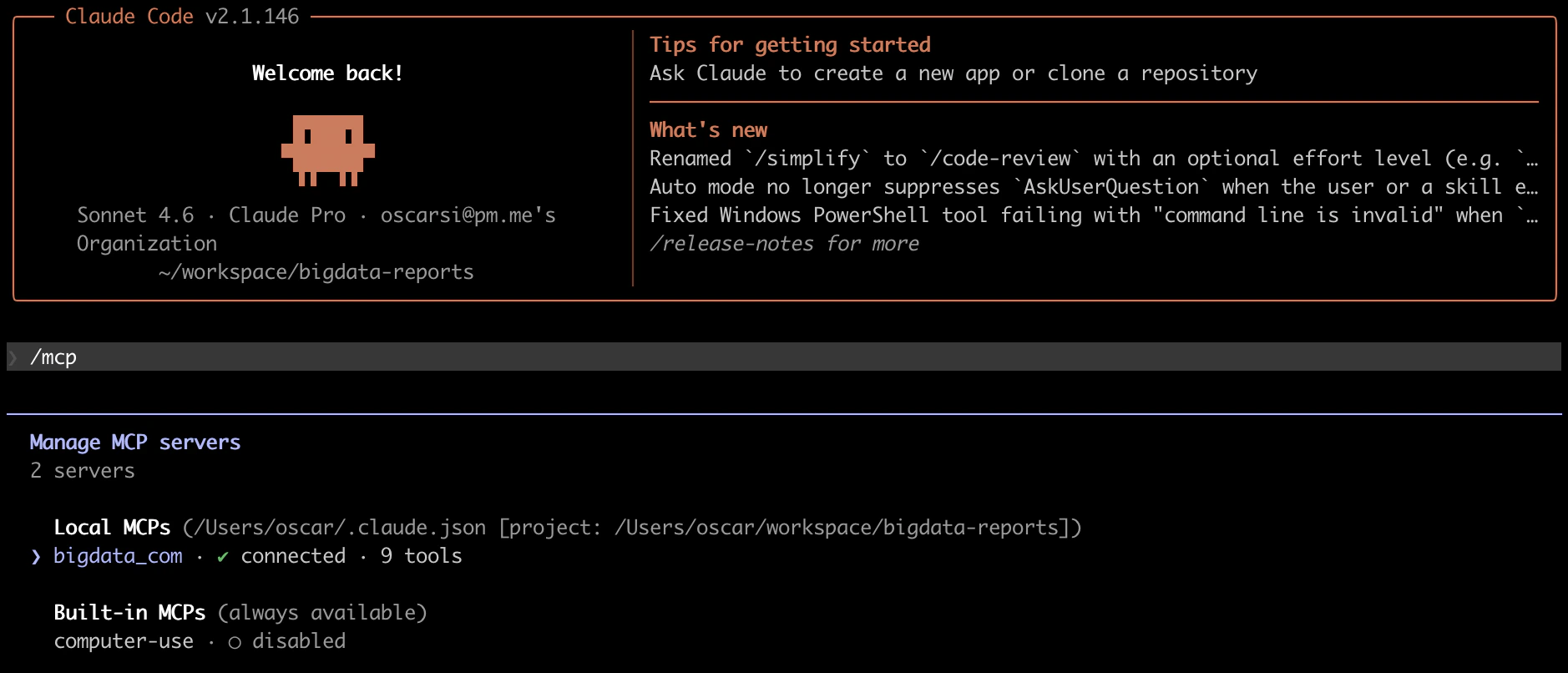 Bigdata.com MCP successfully configured in Claude Code