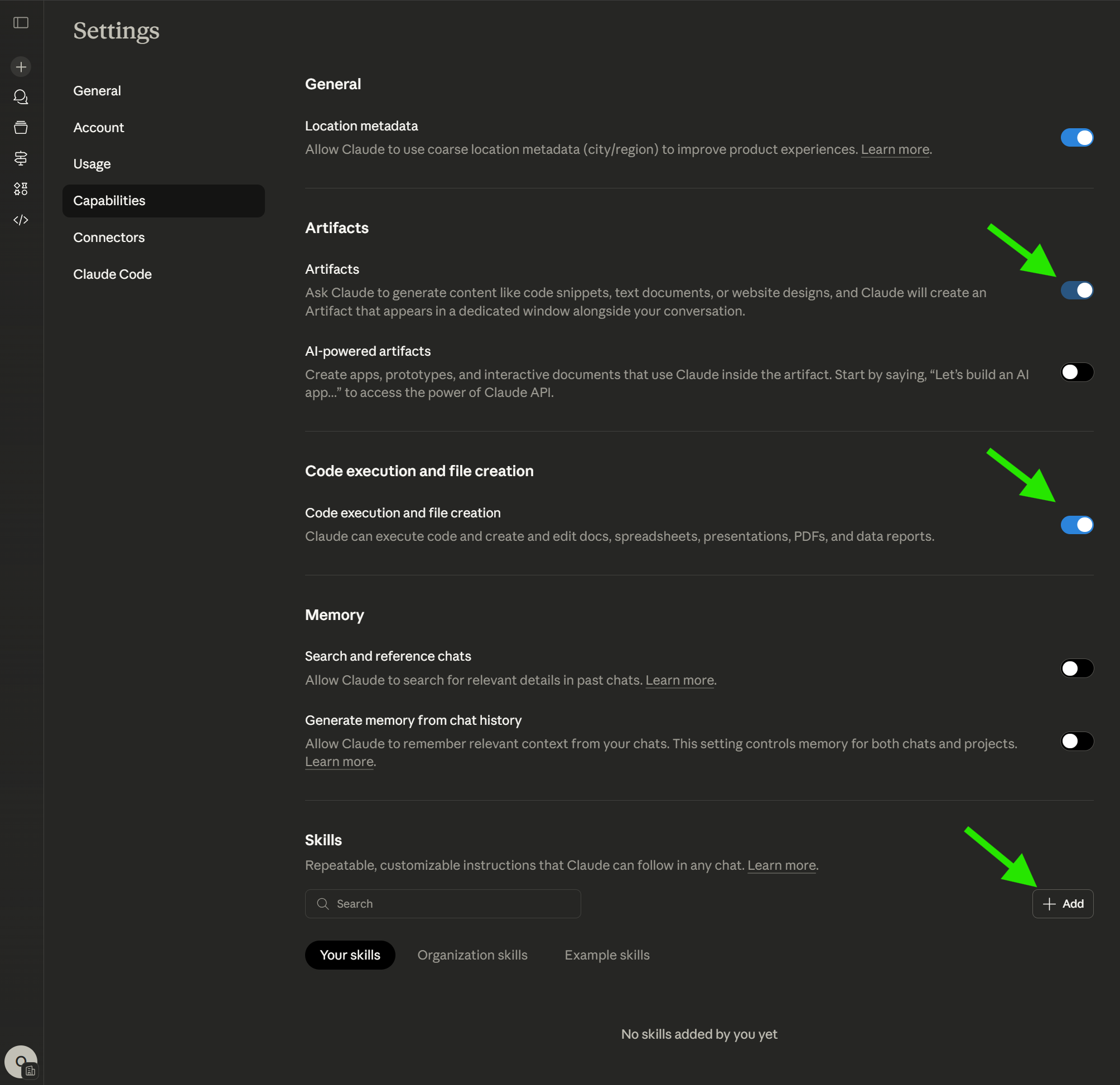 Add a skill in Claude Settings
