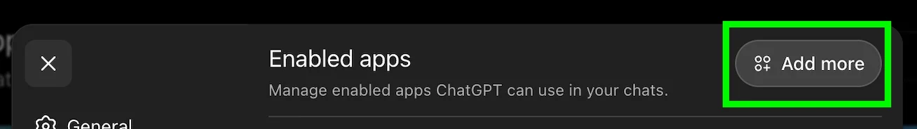 ChatGPT Settings - Add more Apps