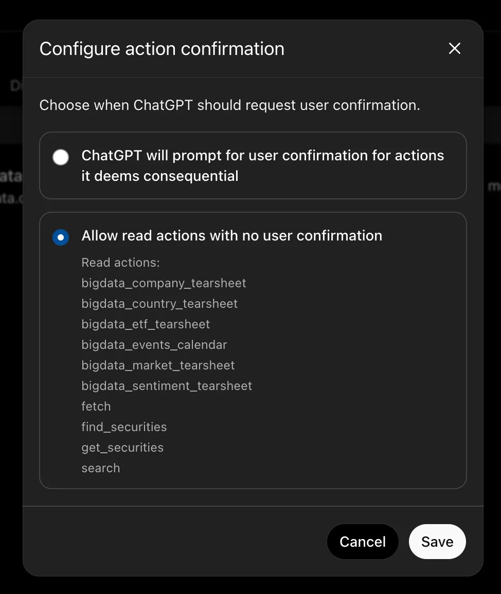 Bigdata.com App allow read actions