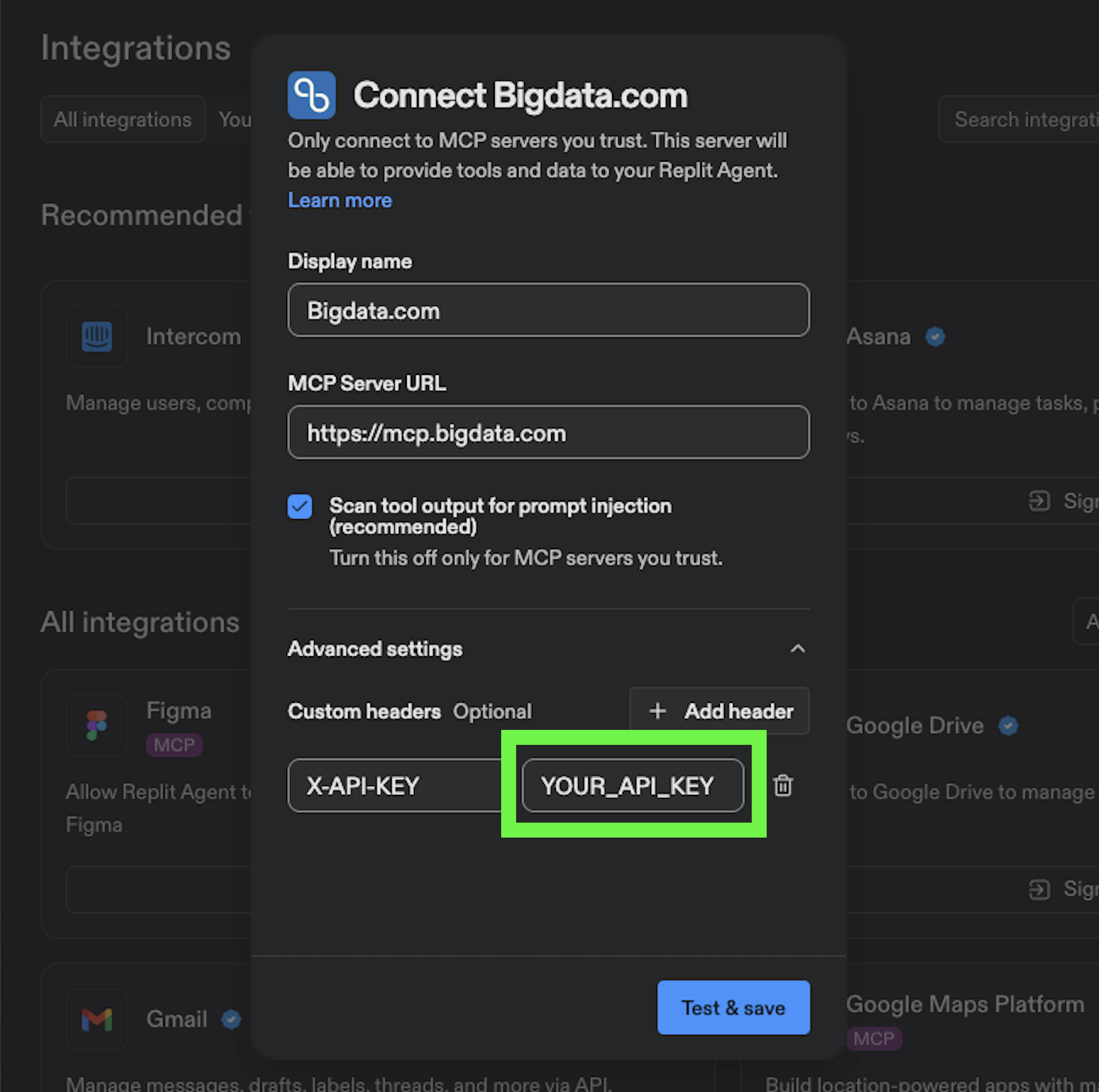 Bigdata.com setup in Replit