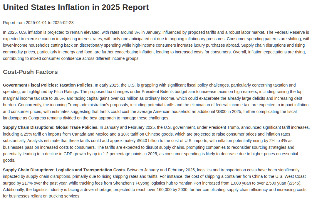 Sample HTML report showing inflation drivers categorized by economic type