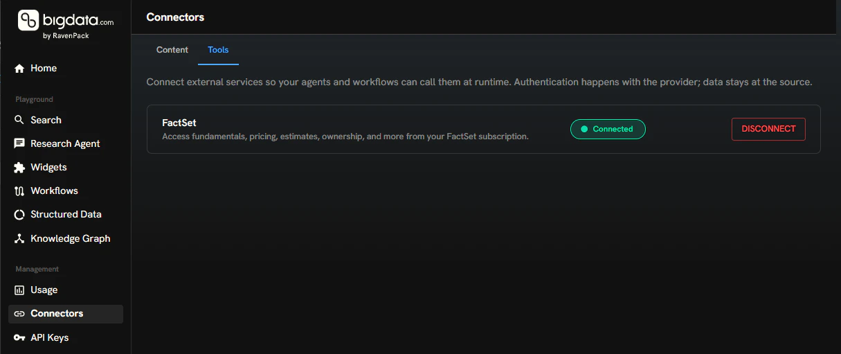 FactSet tool connected