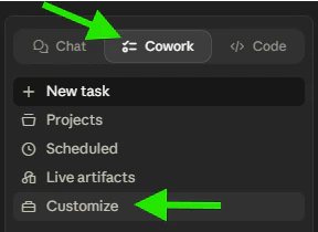 Select Cowork and Customize