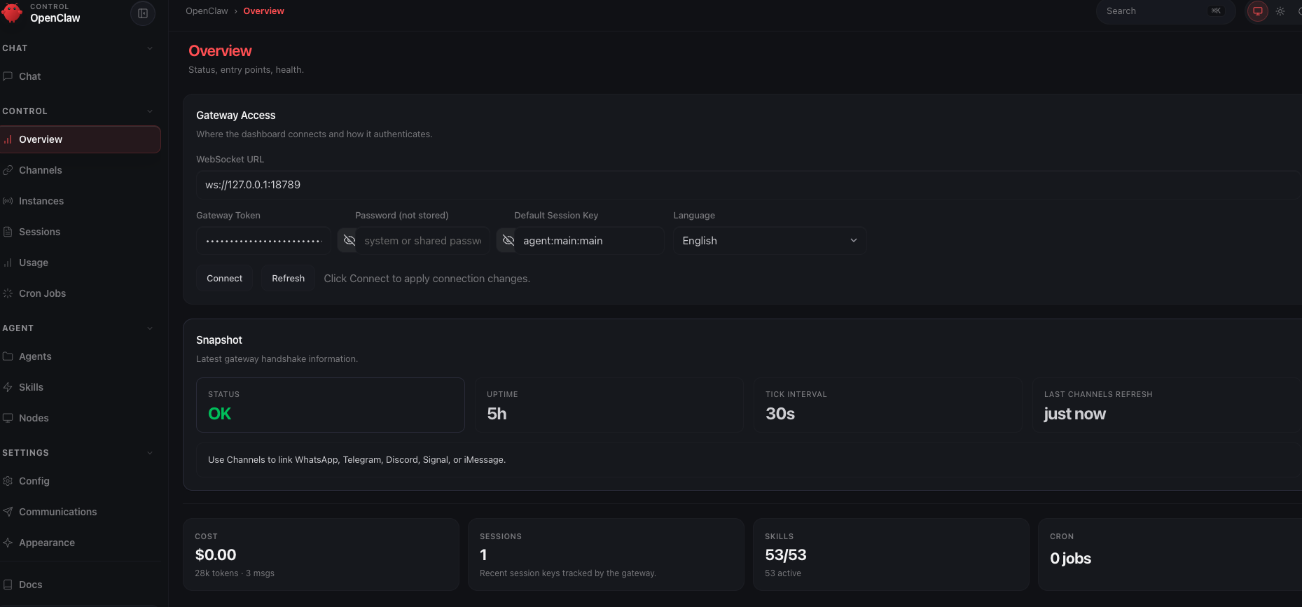 OpenClaw dashboard overview