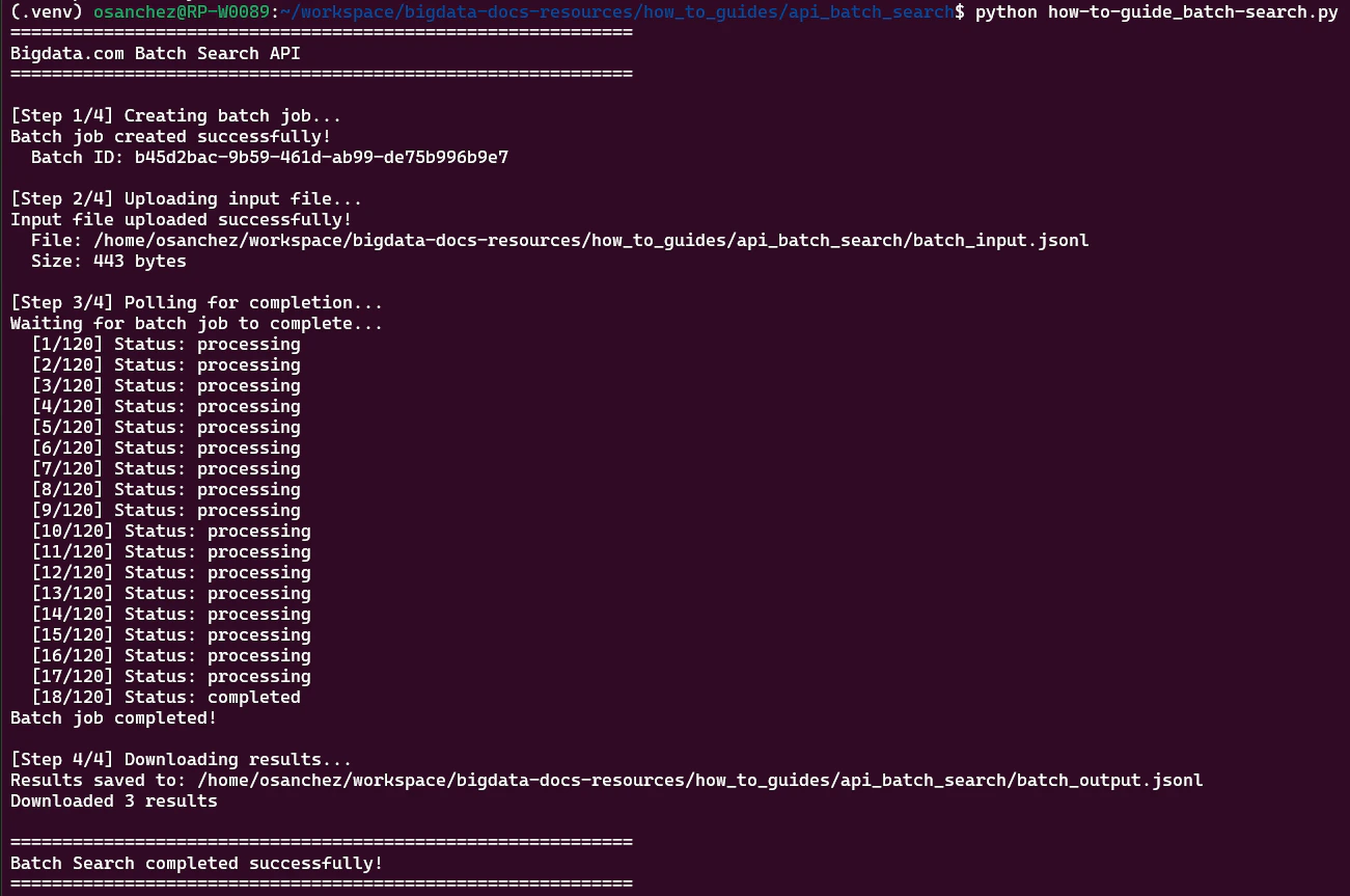 Batch Search Python sample output