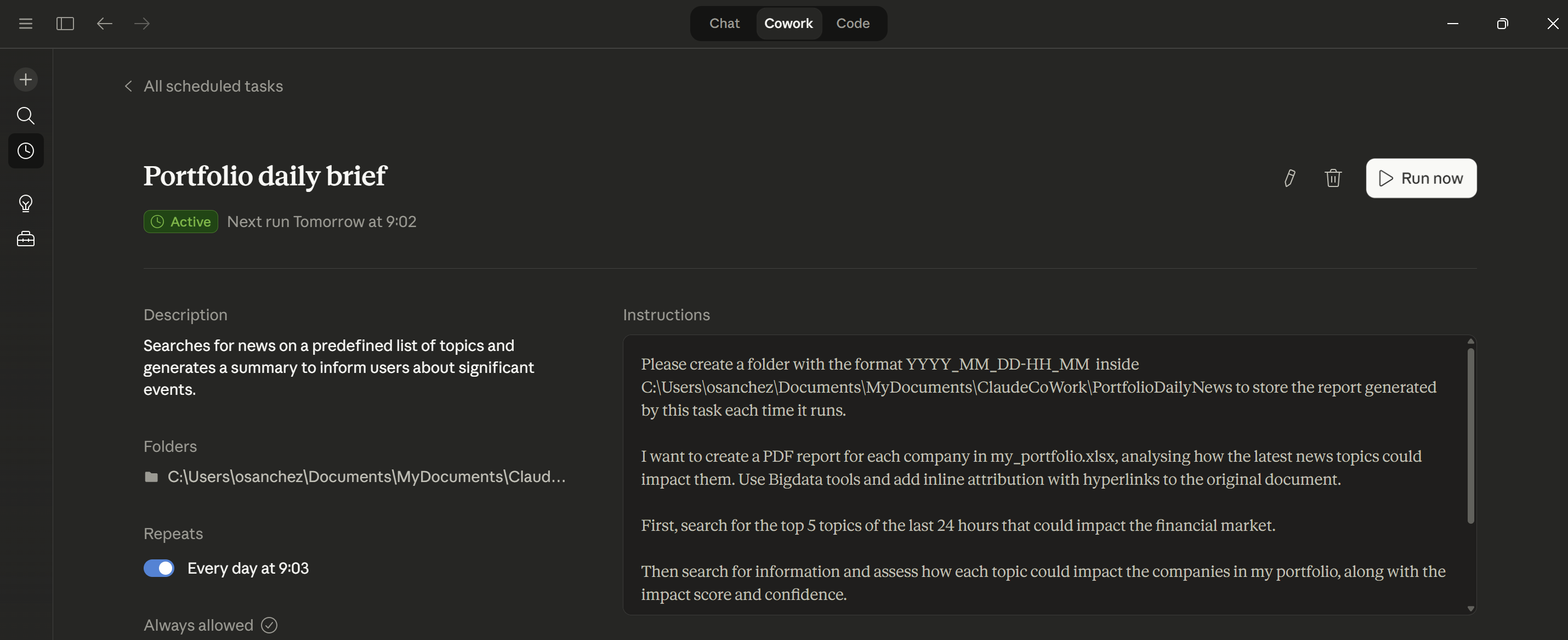 Scheduled task created