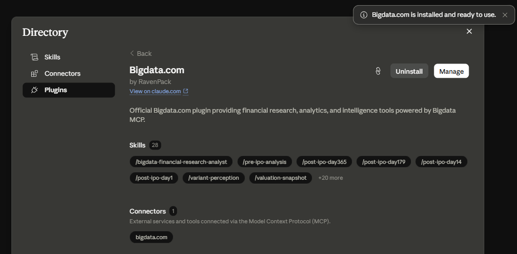 Bigdata plugin installed