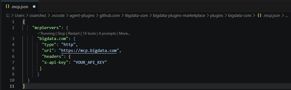 Add API key to MCP headers