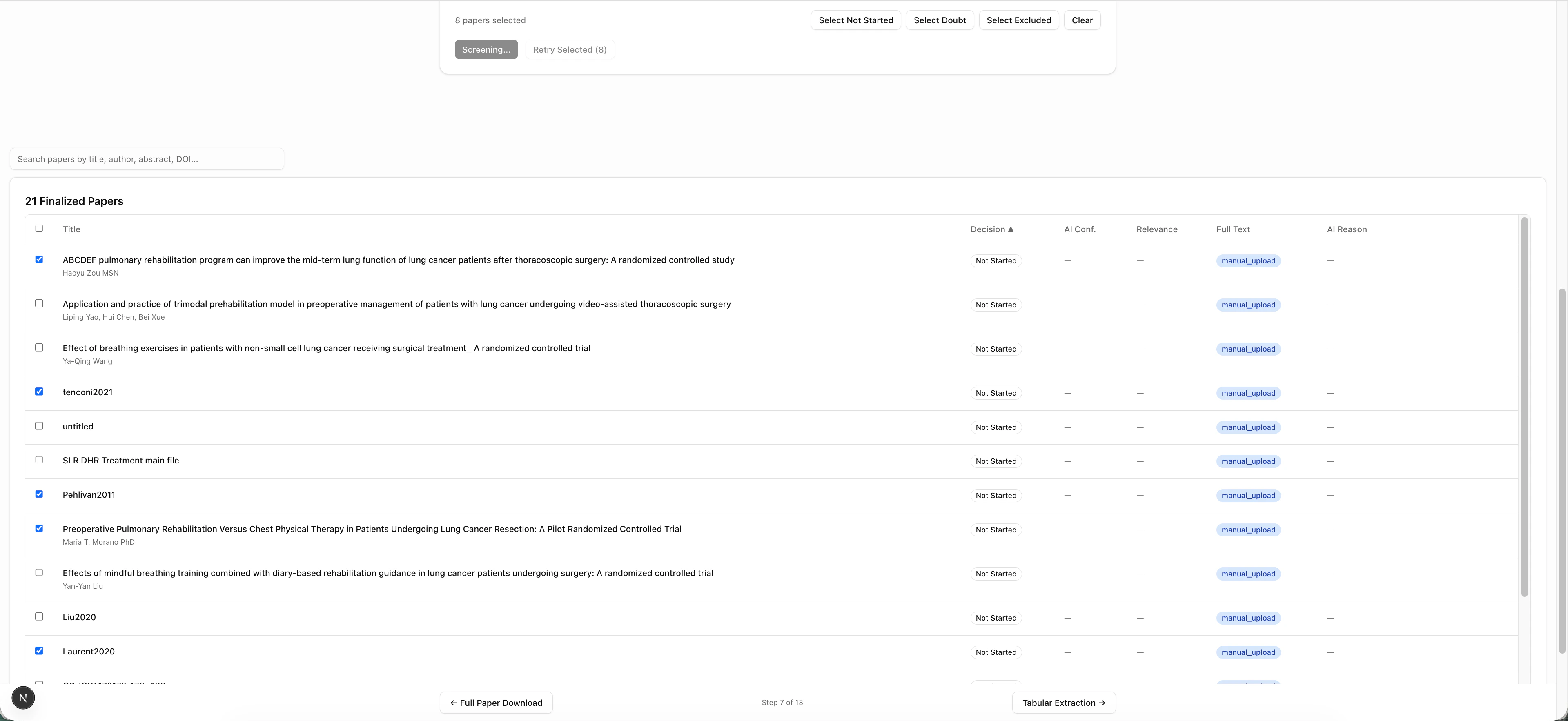 Full-text screening paper list