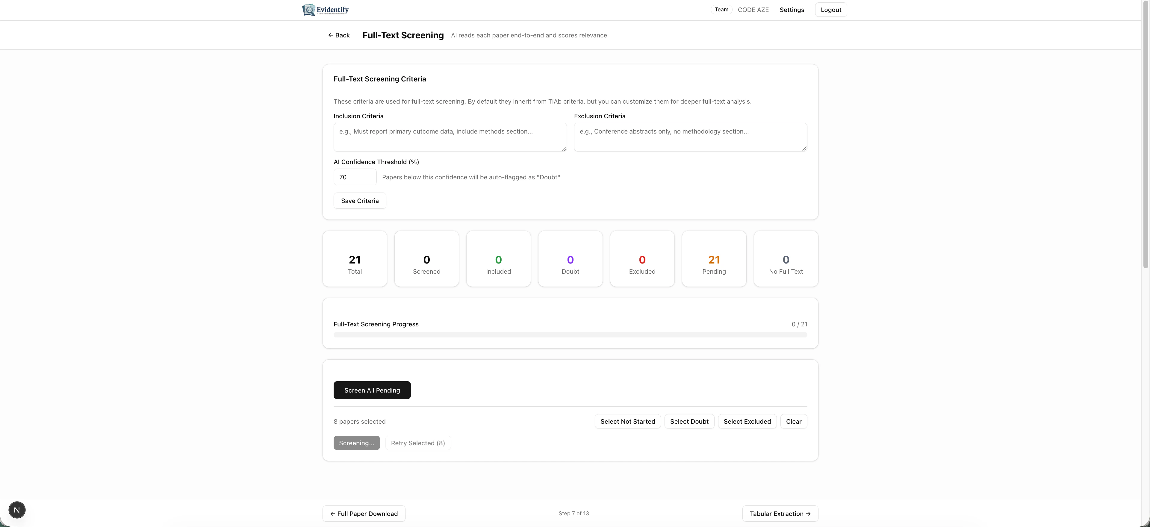Full-text screening setup