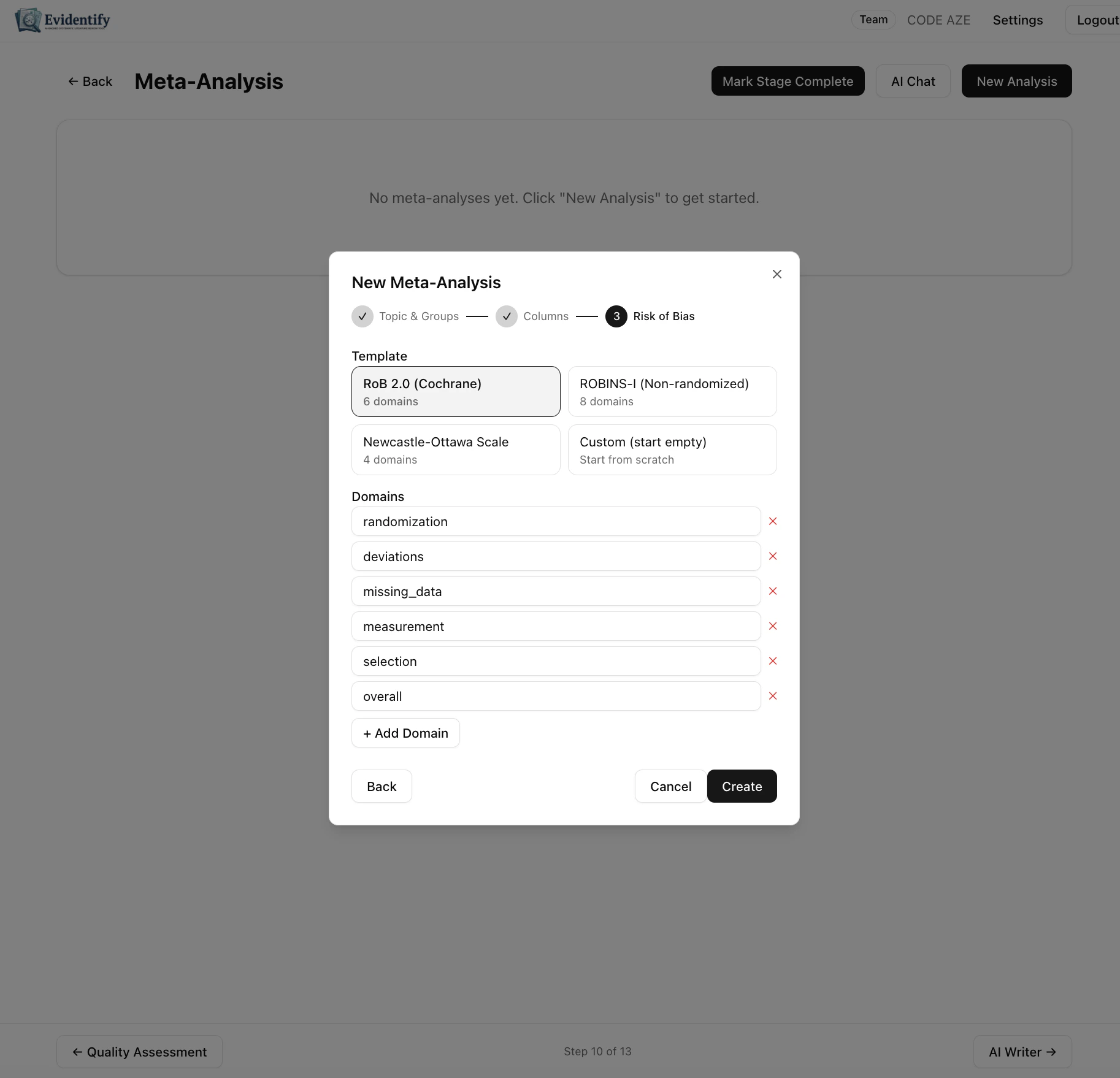 Risk of bias template selection