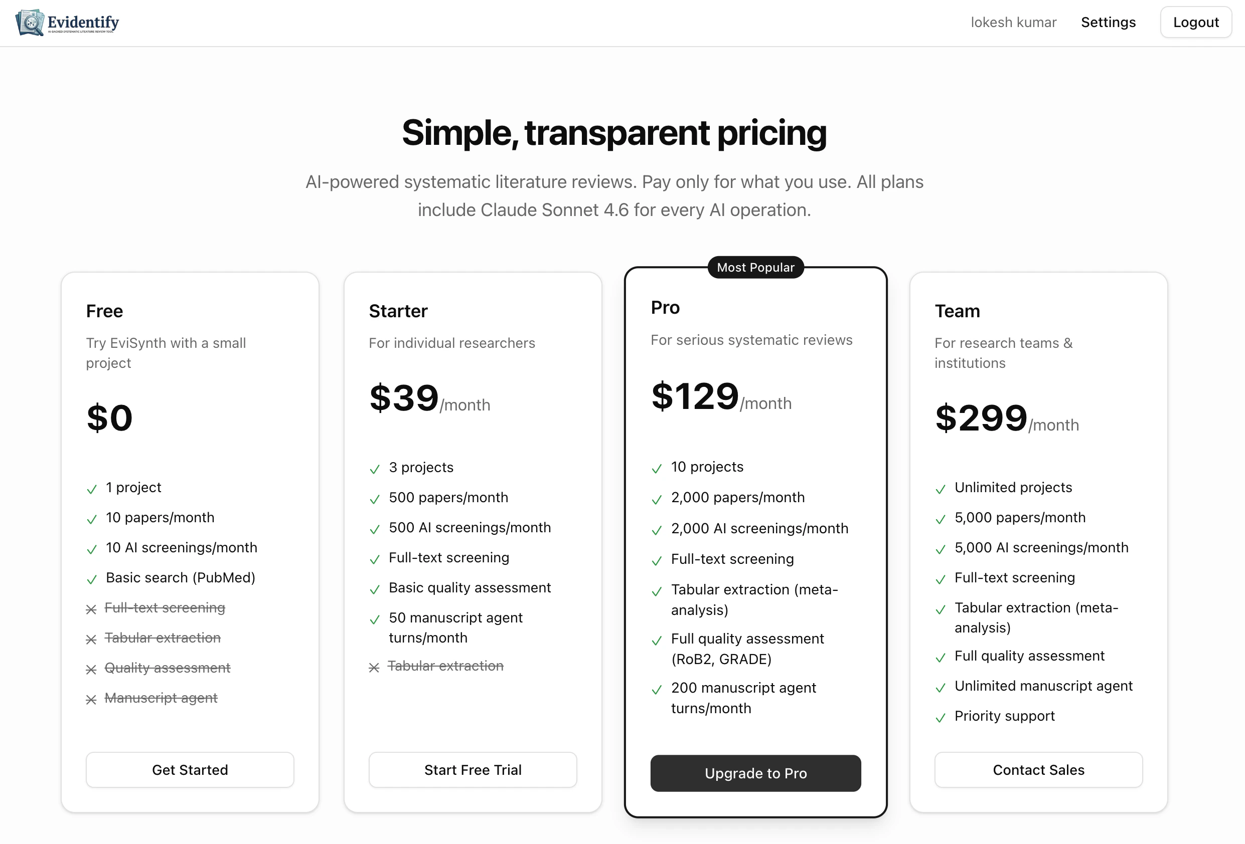 Pricing page
