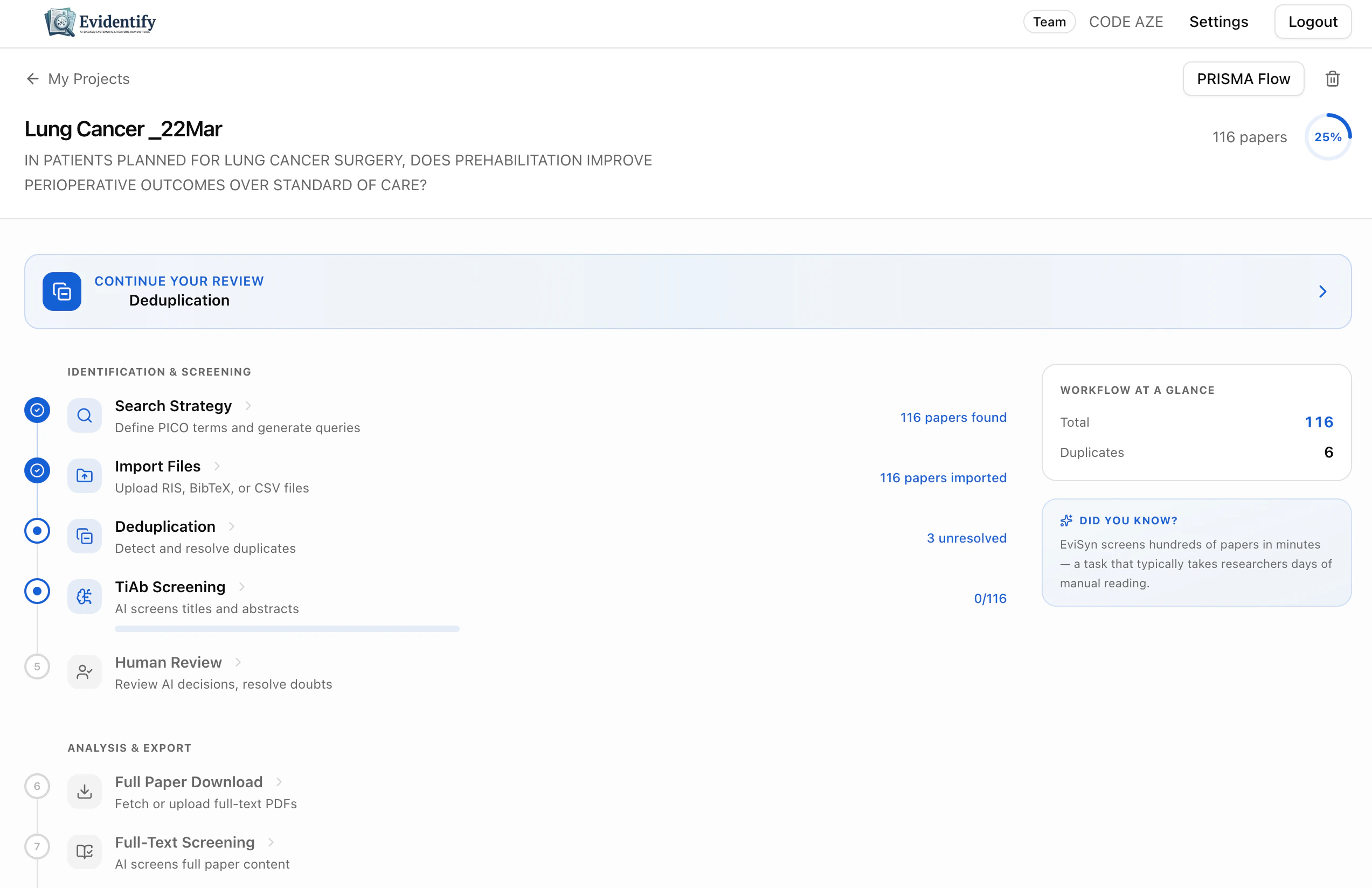Project overview dashboard