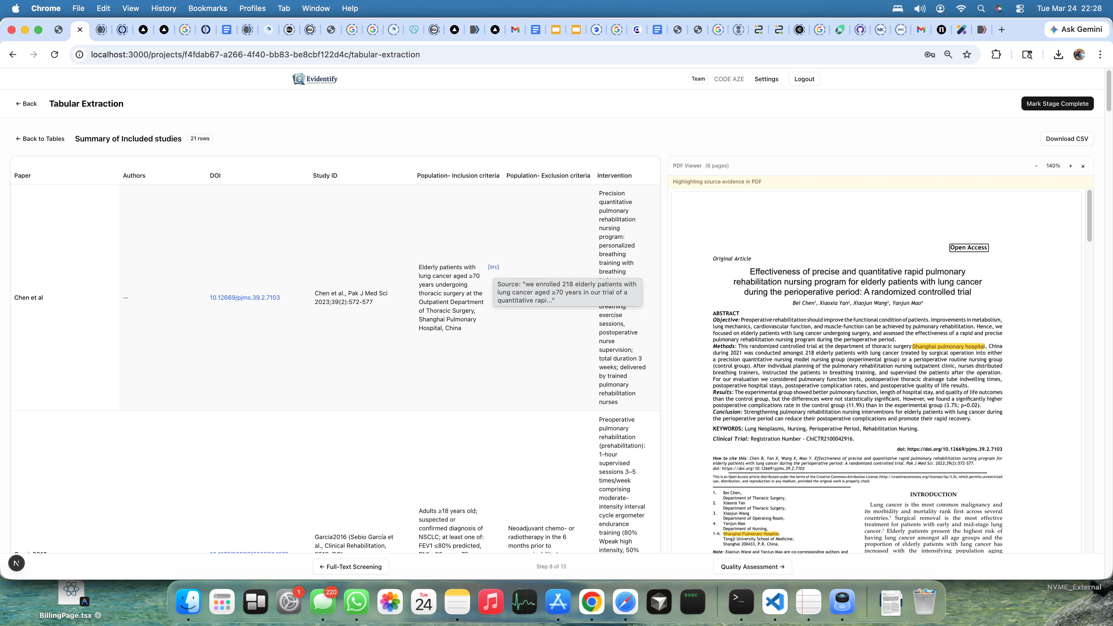 Side-by-side extraction view with PDF
