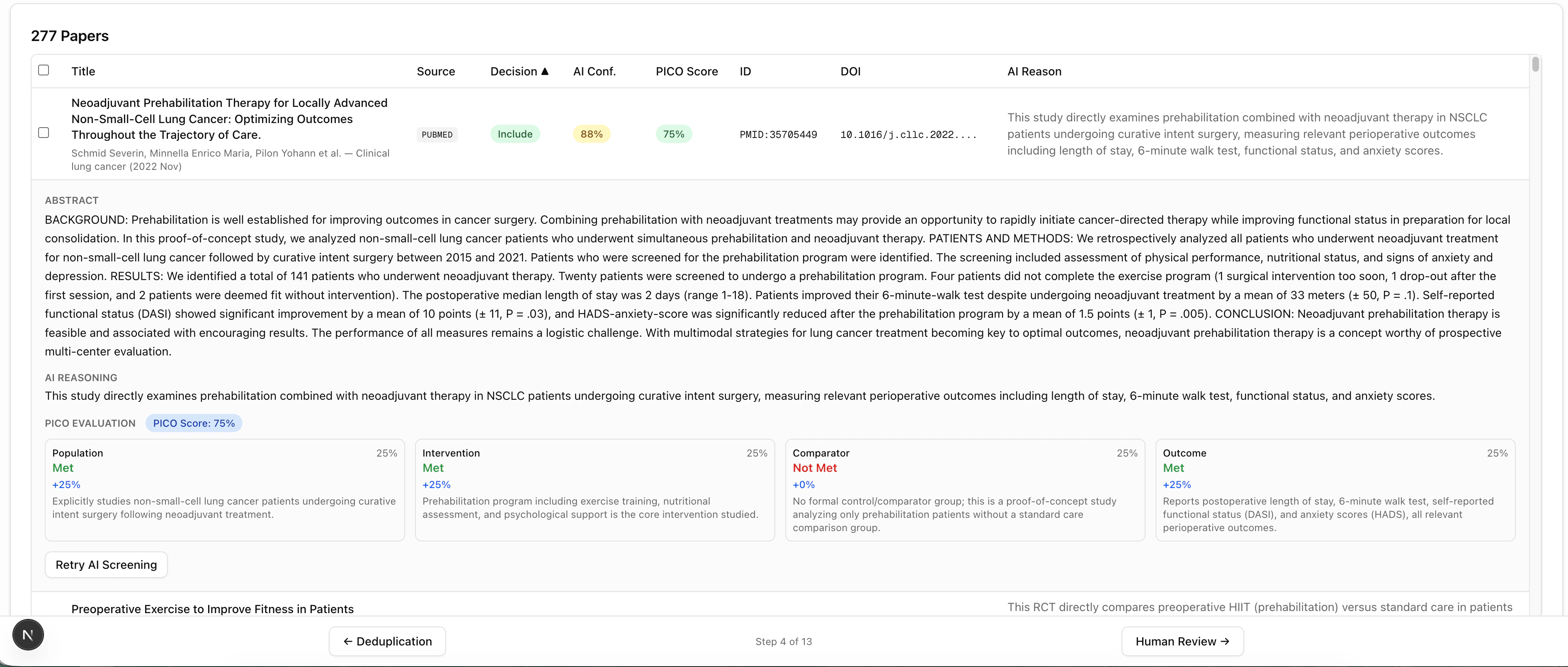 Detailed AI screening results
