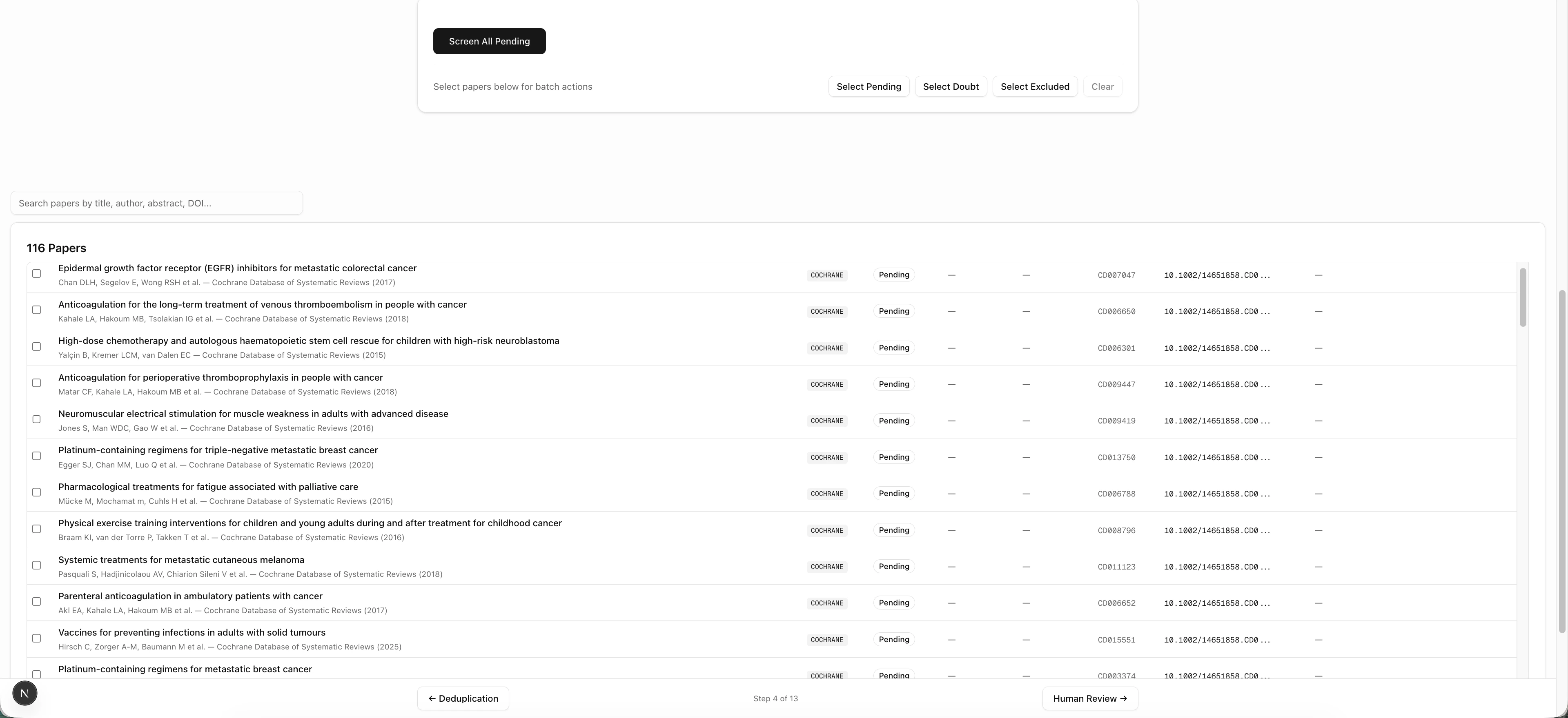 Paper list with filtering options