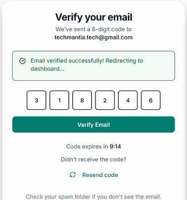 Success message and dashboard redirect