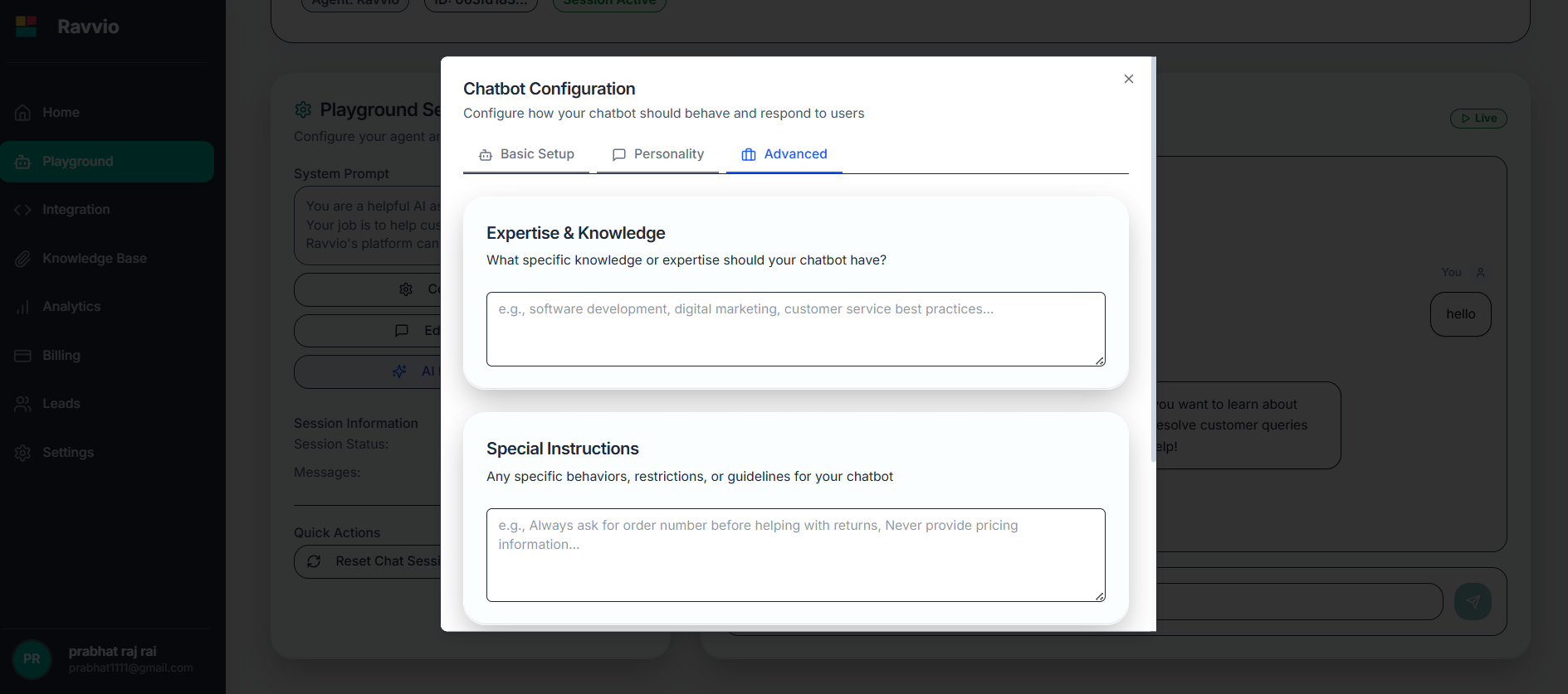 Personality and behavioral configuration options