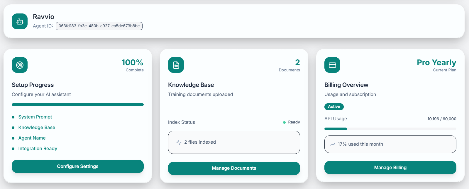 Agent information card with operational status