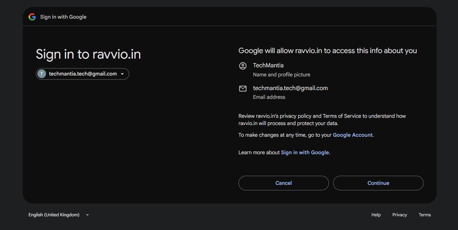 Google sign-in button and consent