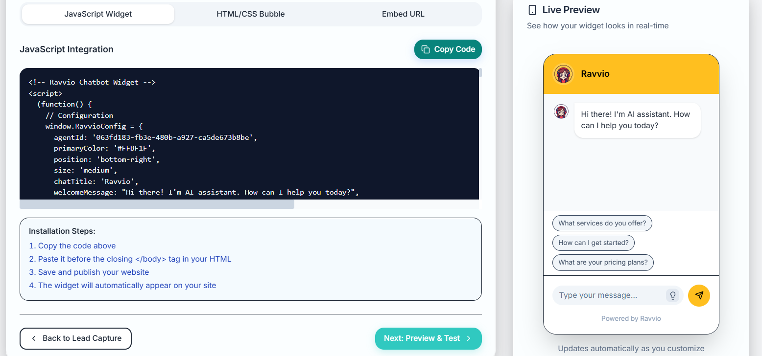 JavaScript widget configuration and setup