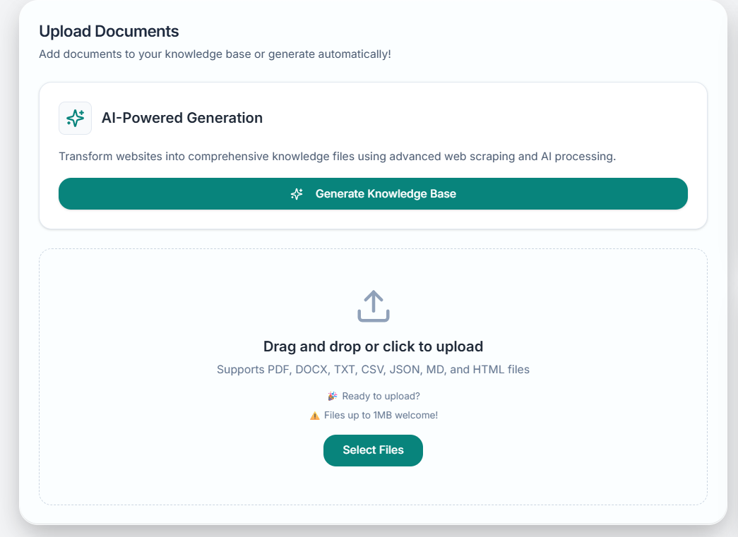 Document upload interface with drag-and-drop area