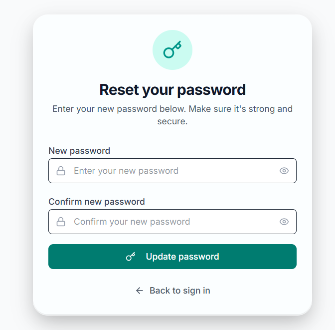 Password reset page