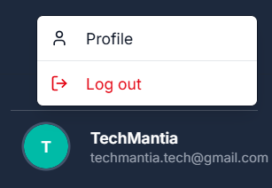 Profile icon/dropdown menu in top navigation