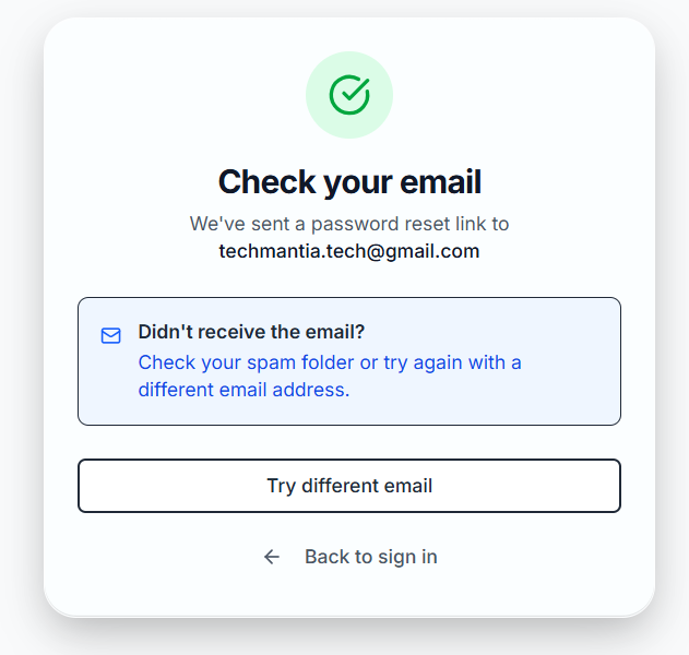 Email entry for reset request
