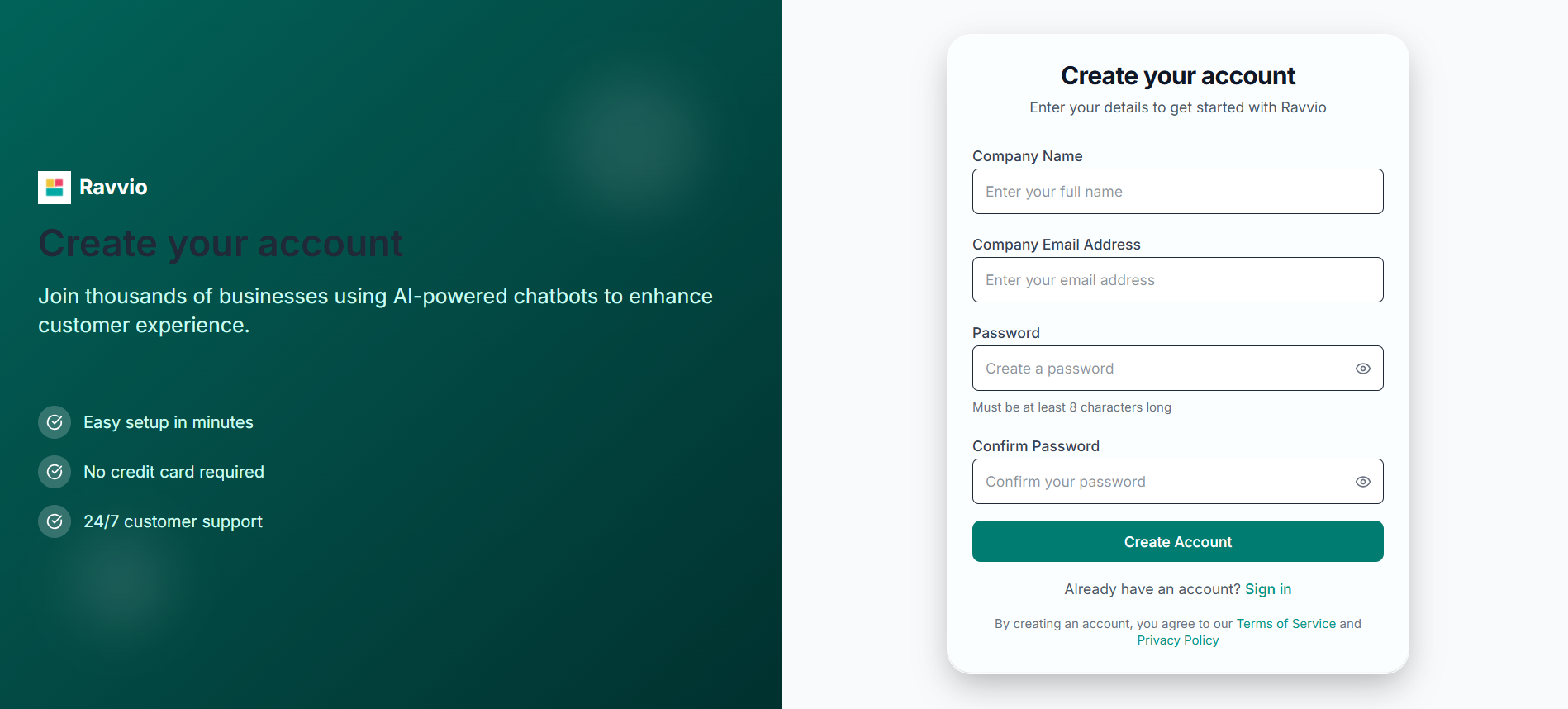 Registration form interface